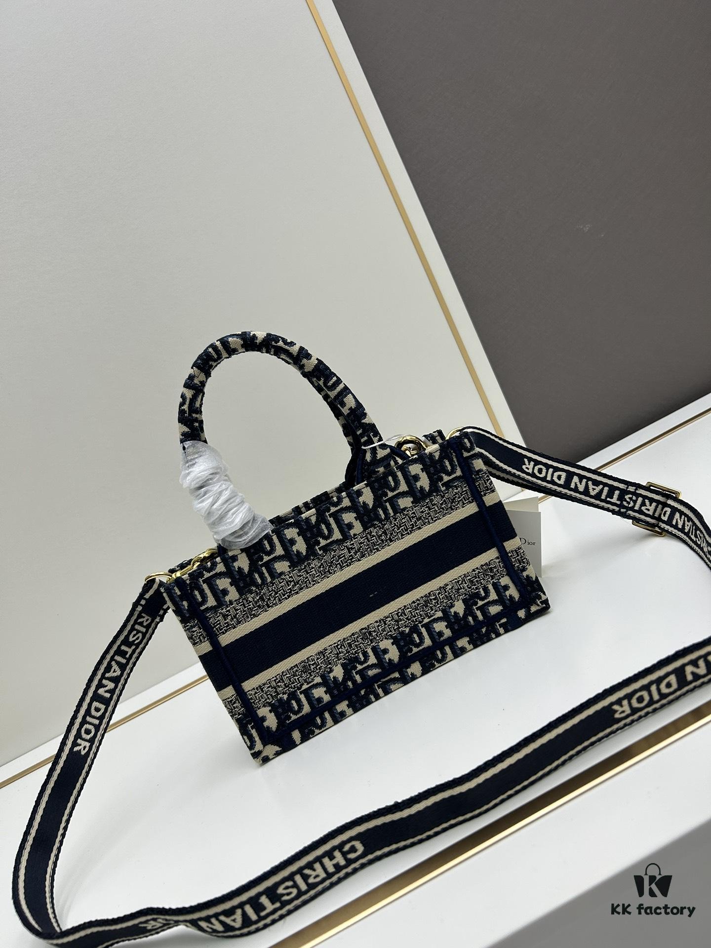 Dior Book Tote Mini Bag in Navy and Beige Oblique Jacquard