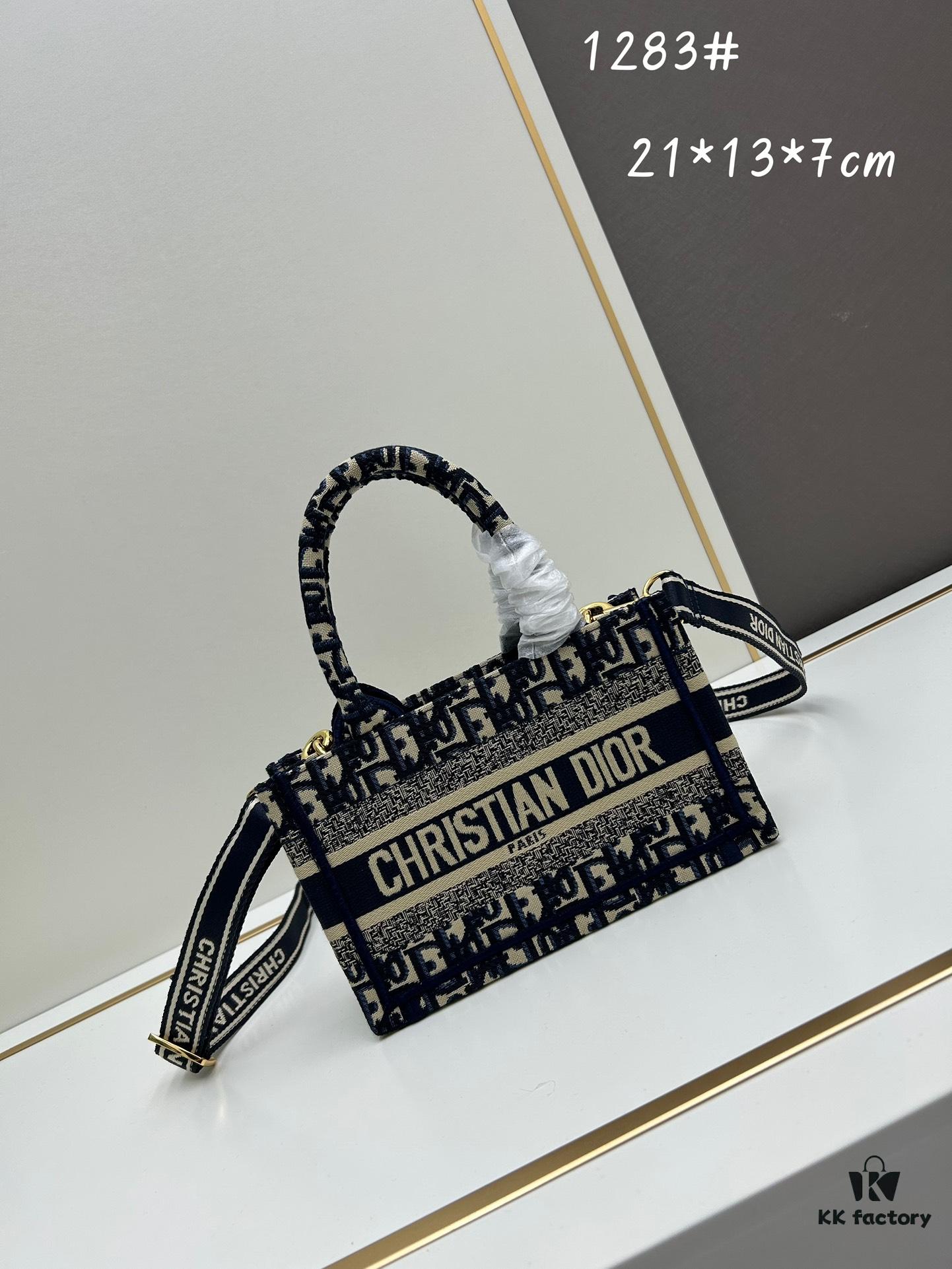 Dior Book Tote Mini Bag in Navy and Beige Oblique Jacquard