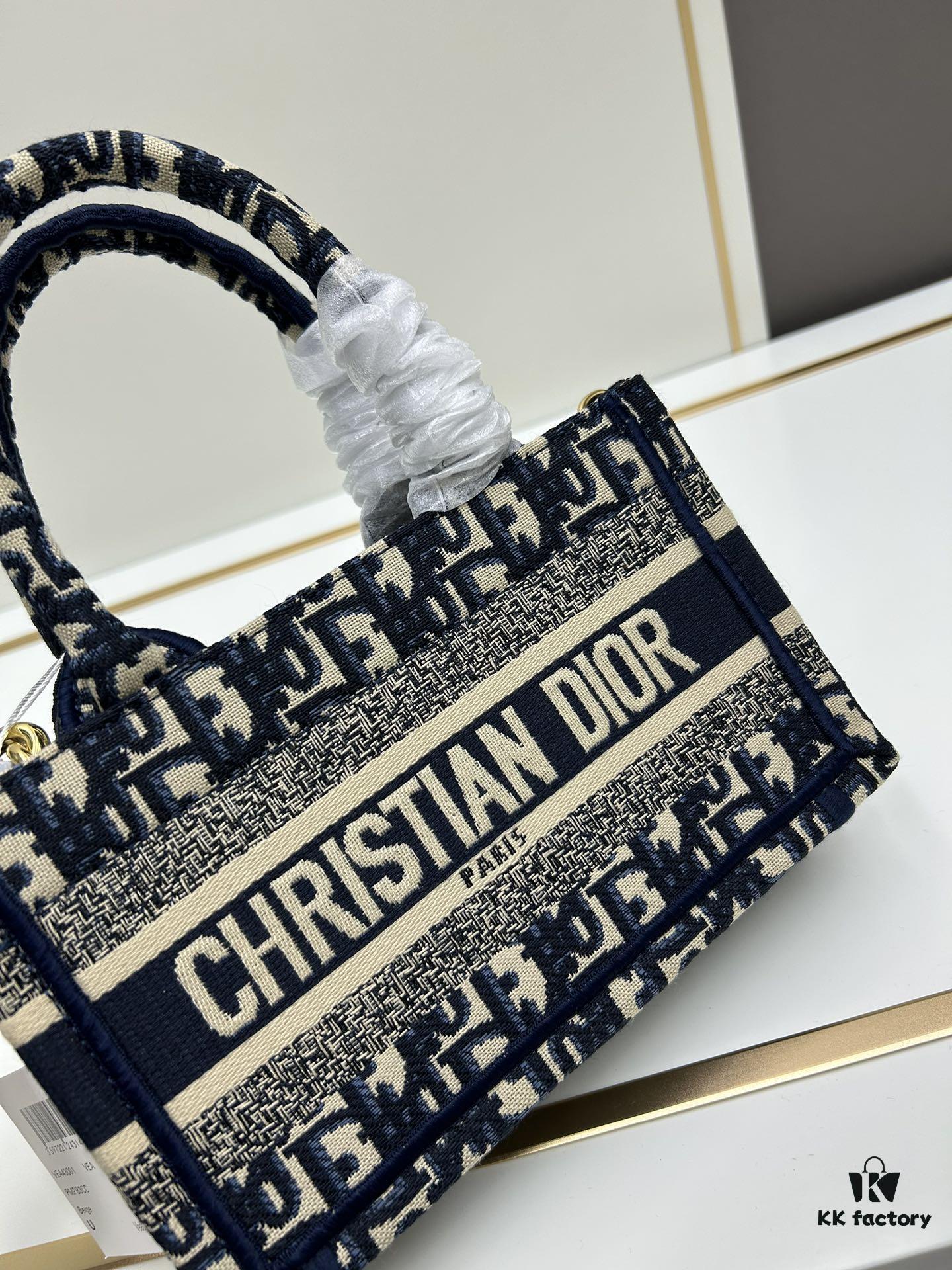 Dior Book Tote Mini Bag in Navy and Beige Oblique Jacquard