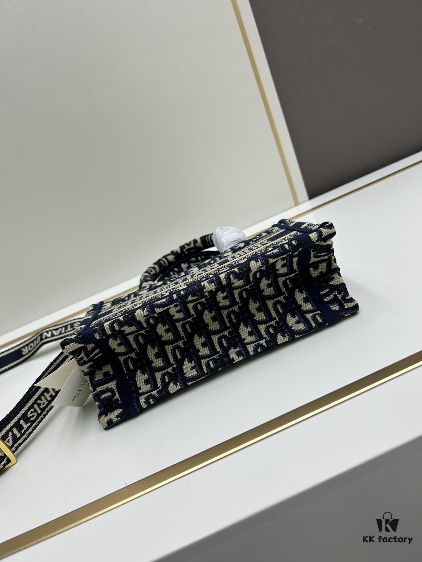 Dior Book Tote Mini Bag in Navy and Beige Oblique Jacquard