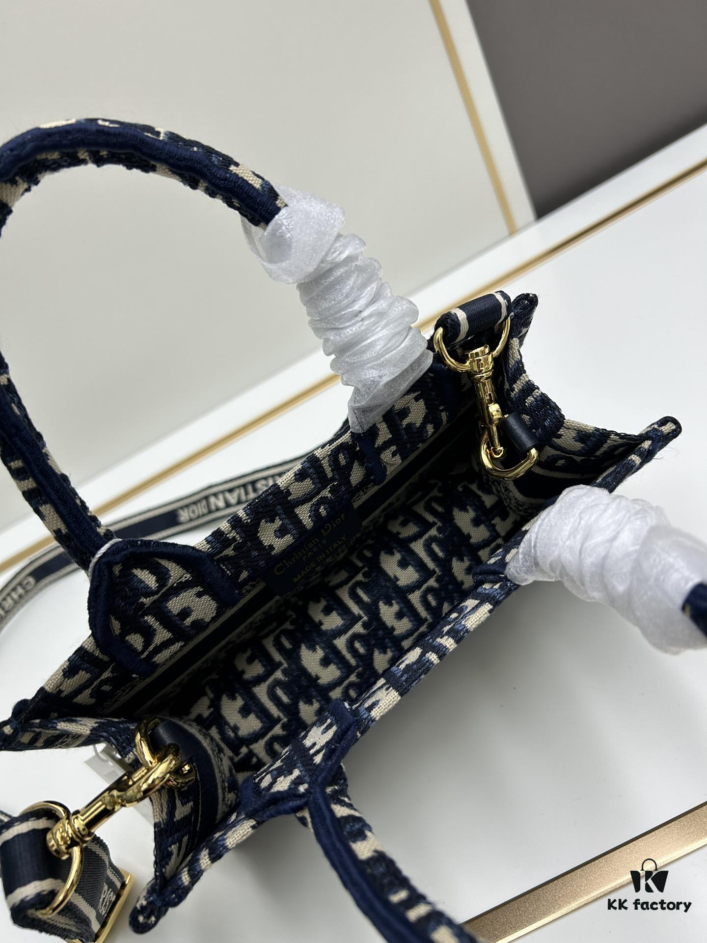 Dior Book Tote Mini Bag in Navy and Beige Oblique Jacquard