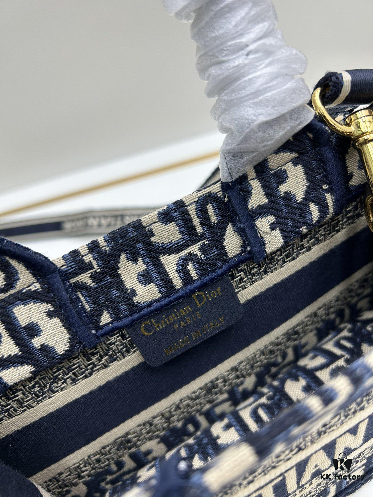 Dior Book Tote Mini Bag in Navy and Beige Oblique Jacquard