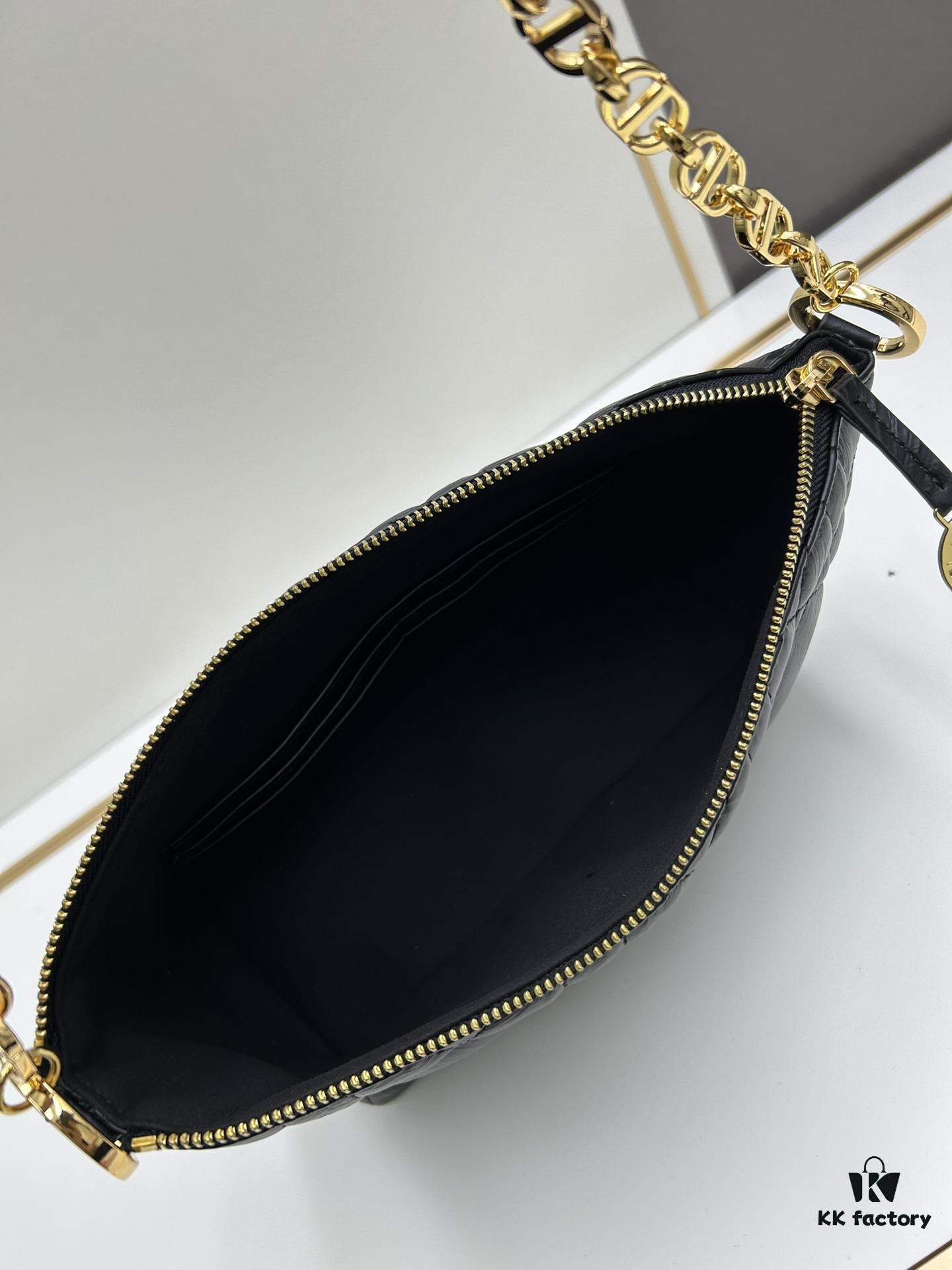 New Diorstar Hobo Chain Bag in Black Pleated Calfskin with Cannage Pattern