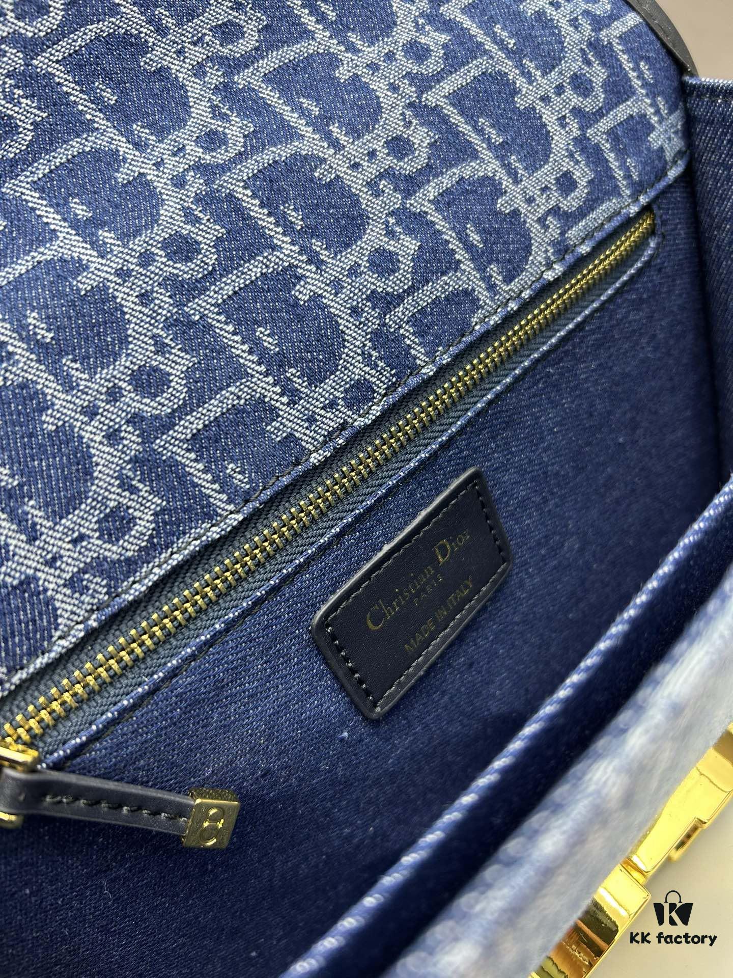 Large 30 Montaigne East-West Handbag in Blue Denim Dior Oblique Jacquard