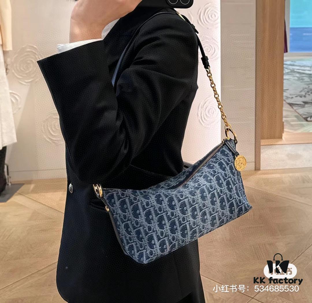 Diorstar Hobo Chain Bag in Blue Denim Dior Oblique Jacquard