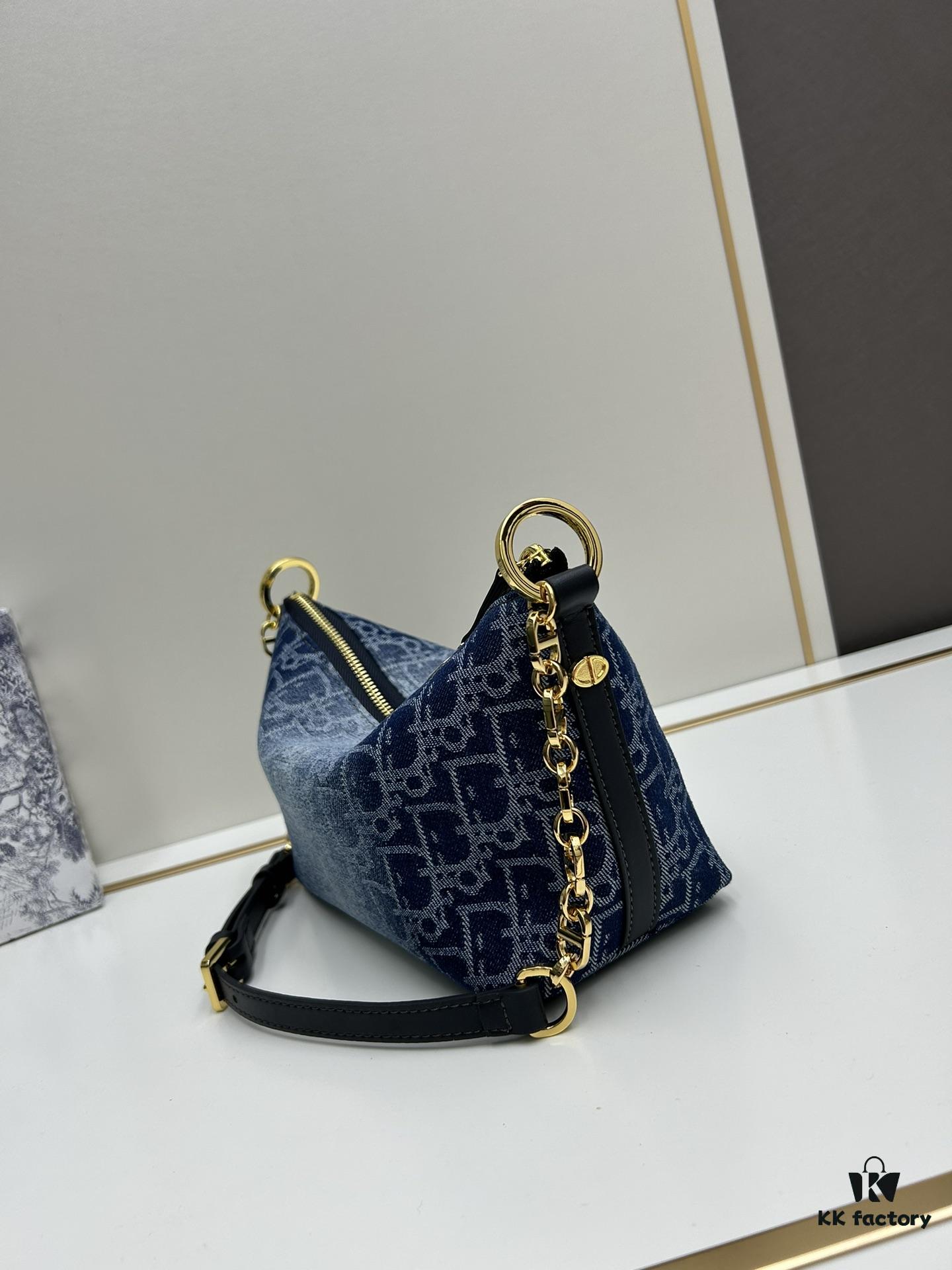 Diorstar Hobo Chain Bag in Blue Denim Dior Oblique Jacquard