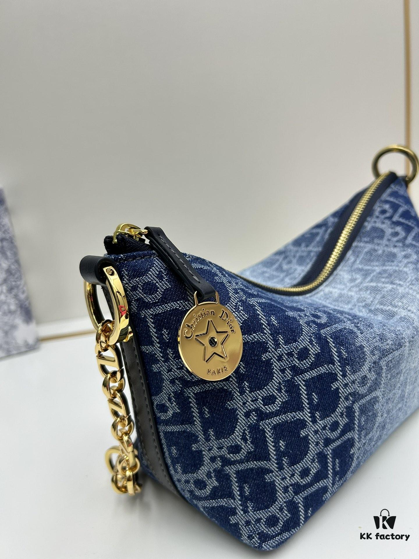 Diorstar Hobo Chain Bag in Blue Denim Dior Oblique Jacquard