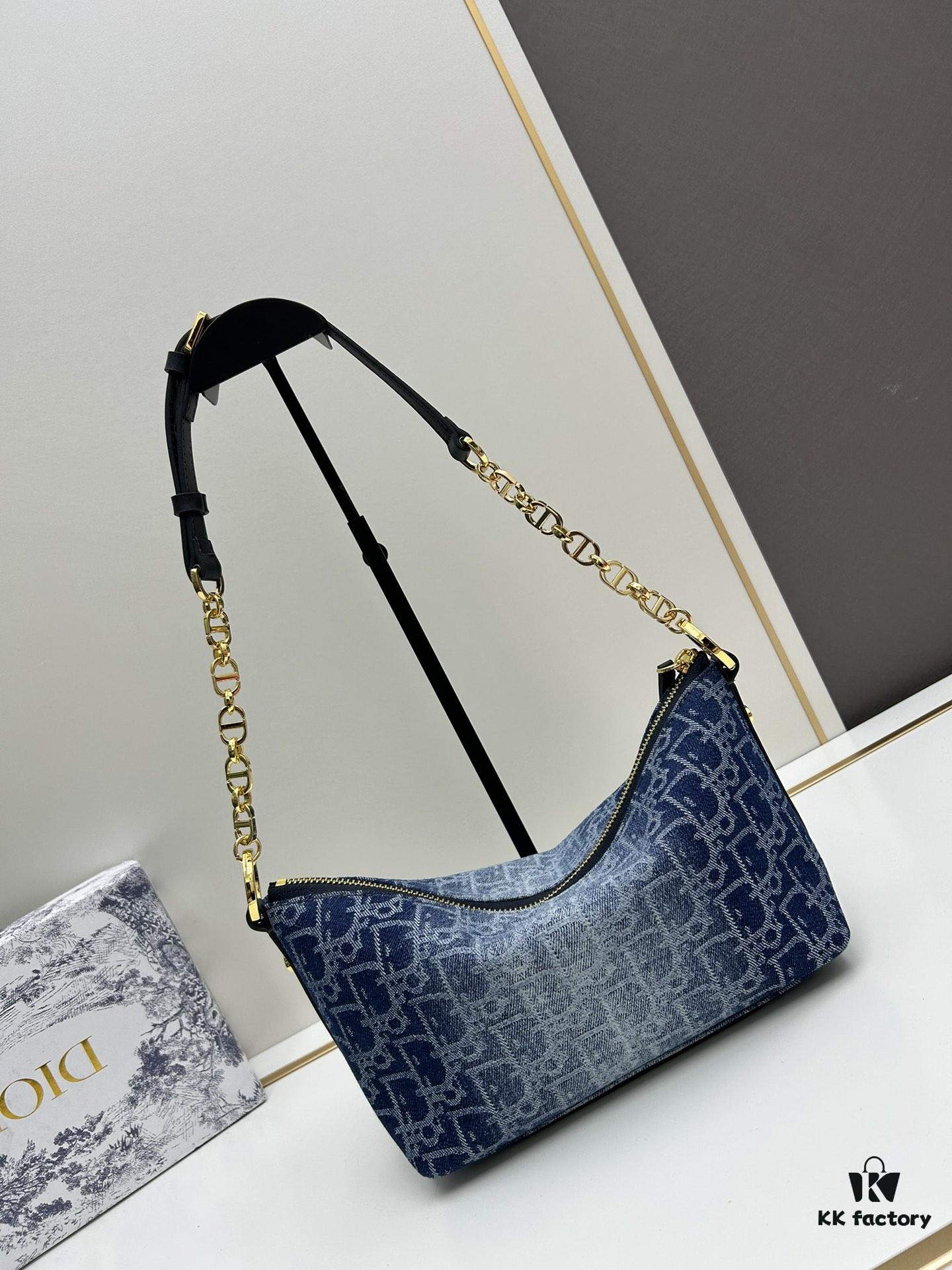 Diorstar Hobo Chain Bag in Blue Denim Dior Oblique Jacquard
