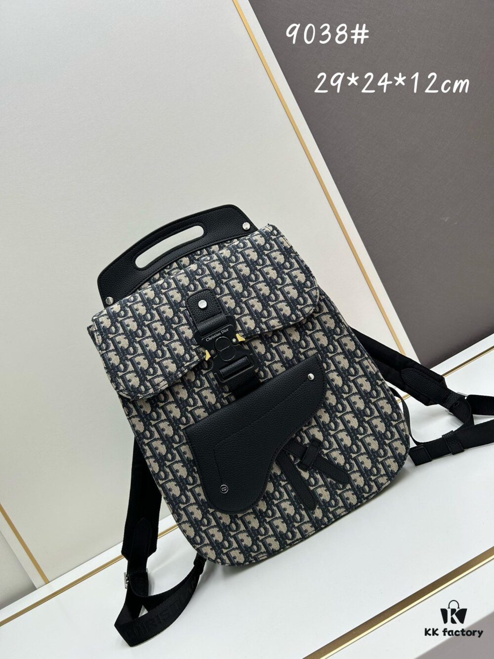 Gallop Backpack in Black Grained Calfskin, Size 29x24x12, Model No. 9038