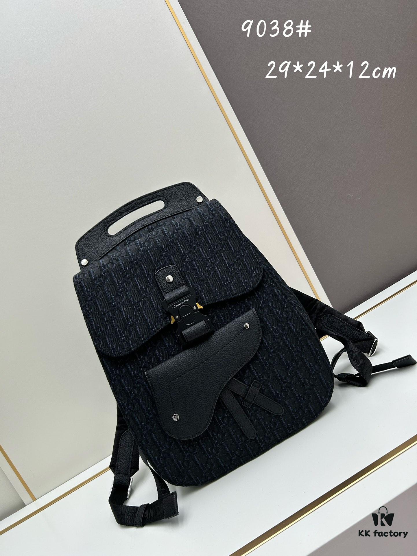 Gallop Backpack in Black Grained Calfskin, Size 29x24x12, Model No. 9038