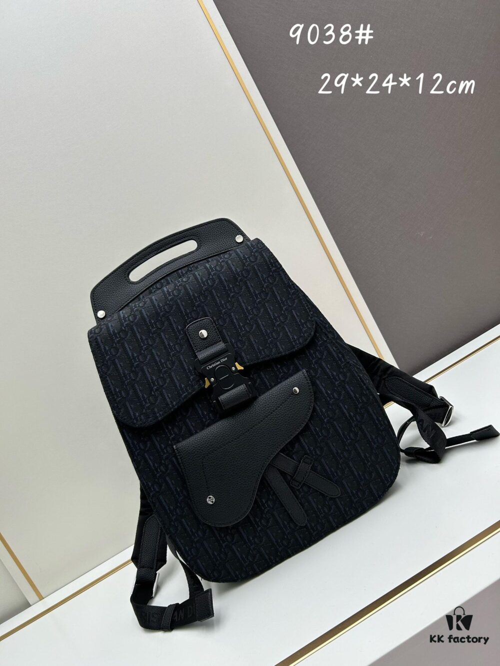 Gallop Backpack in Black Grained Calfskin, Size 29x24x12, Model No. 9038