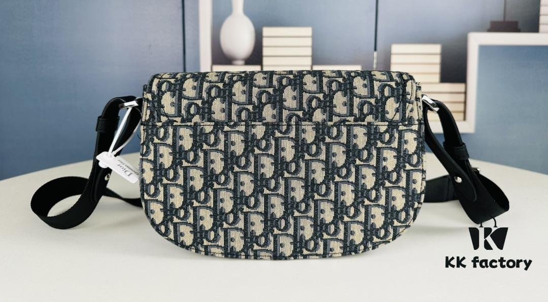 Saddle Messenger Bag with Box (Beige and Black Oblique Print)