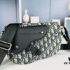 Saddle Messenger Bag with Box (Beige and Black Oblique Print)