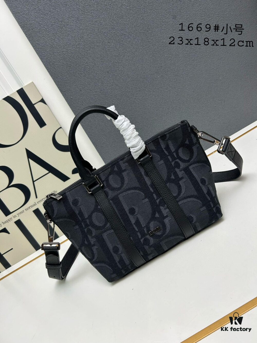 Weekender 25 Handbag in Black Oversized Oblique Print