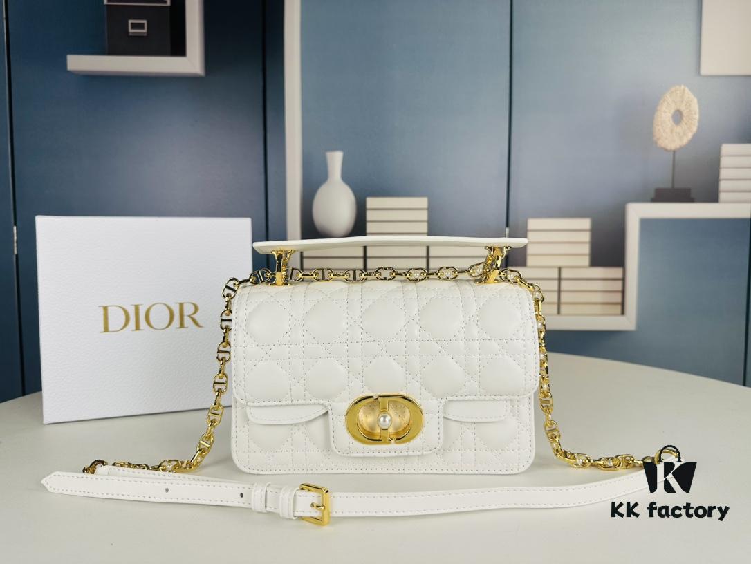 Dior Jolie Handbag in Black Calfskin with Beige Matelassé Stitching and CD Closure – Large Size (with Box)