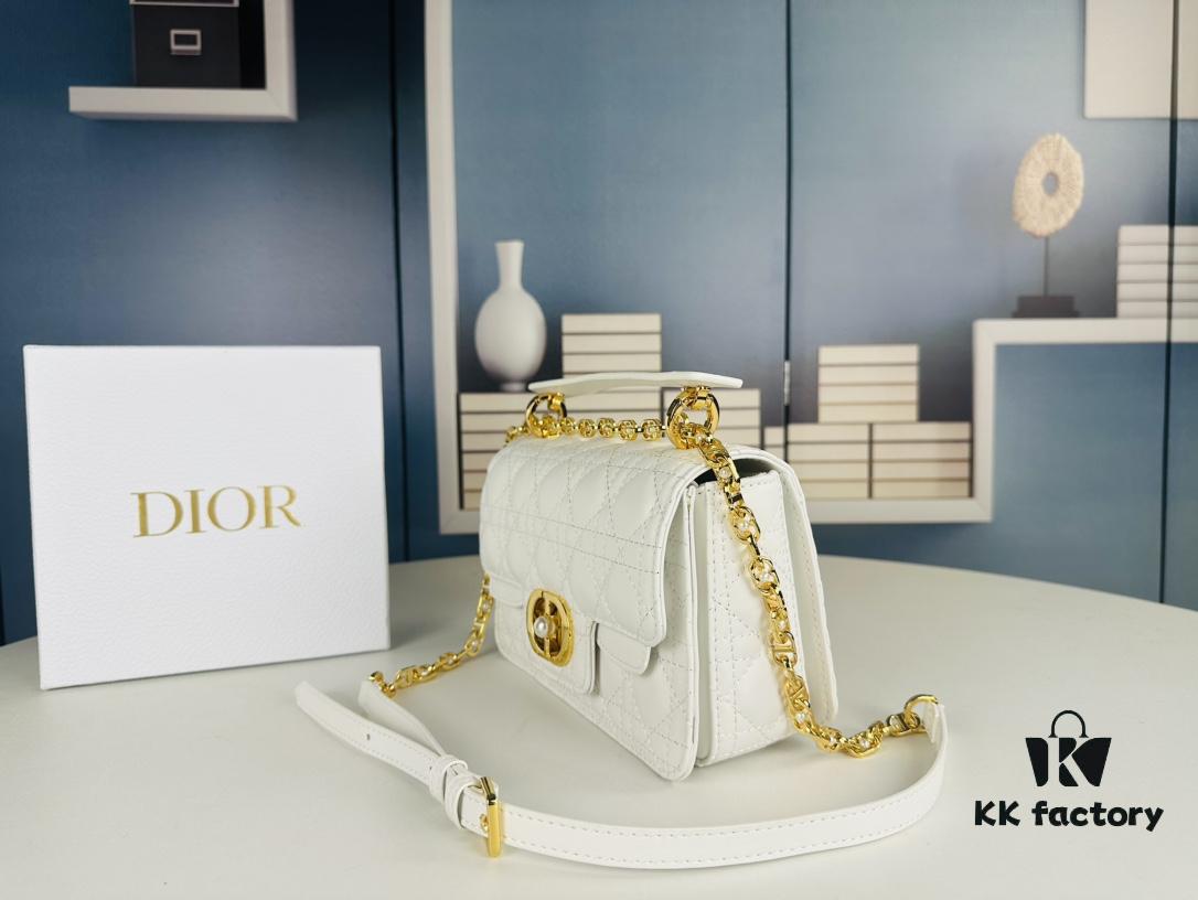 Dior Jolie Handbag in Black Calfskin with Beige Matelassé Stitching and CD Closure – Large Size (with Box)