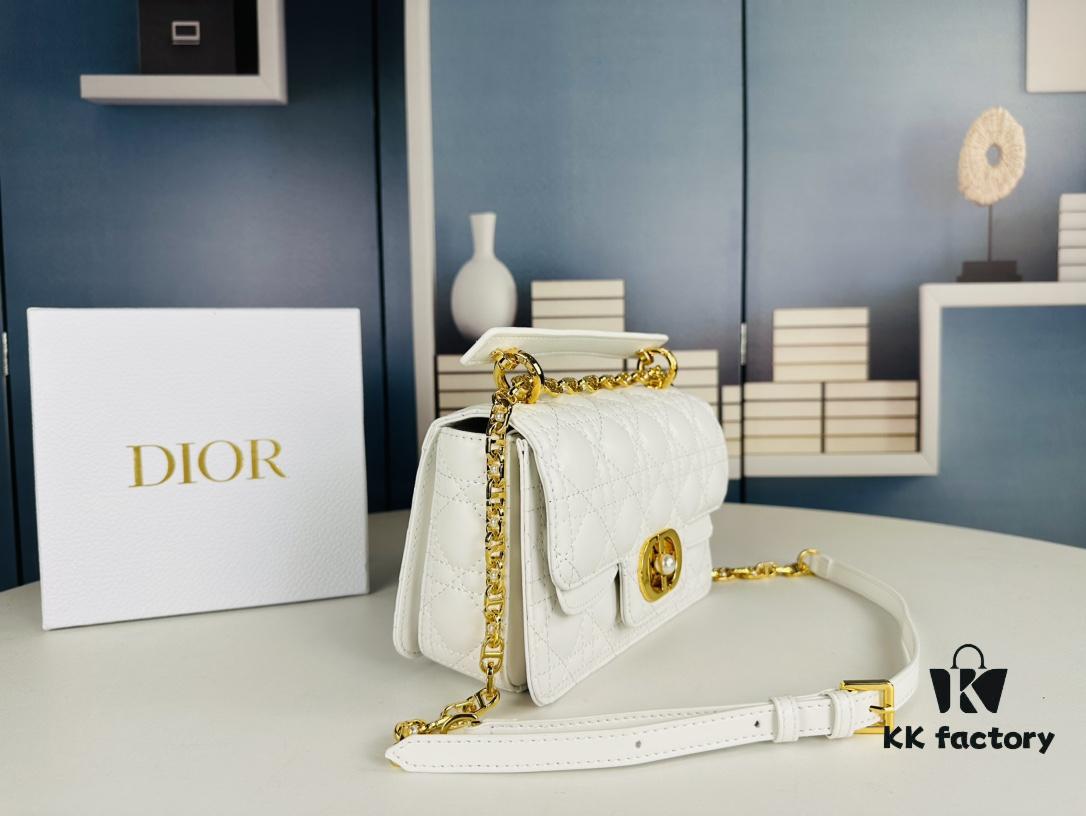 Dior Jolie Handbag in Black Calfskin with Beige Matelassé Stitching and CD Closure – Large Size (with Box)