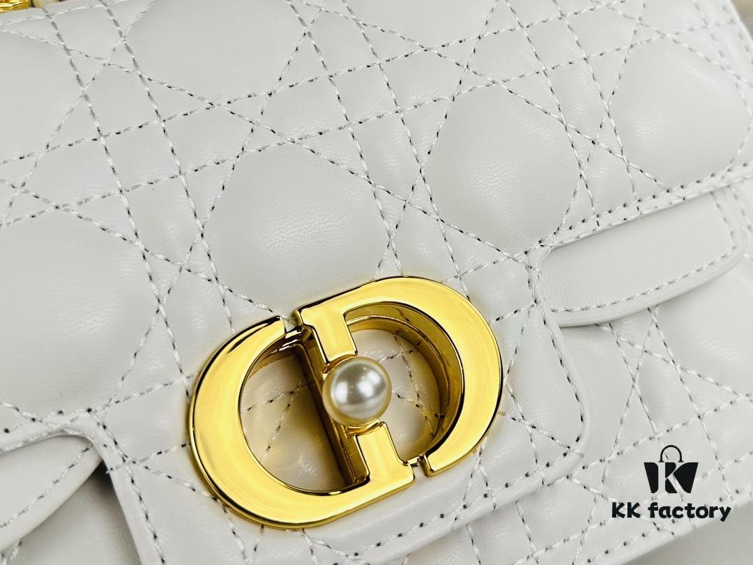 Dior Jolie Handbag in Black Calfskin with Beige Matelassé Stitching and CD Closure – Large Size (with Box)