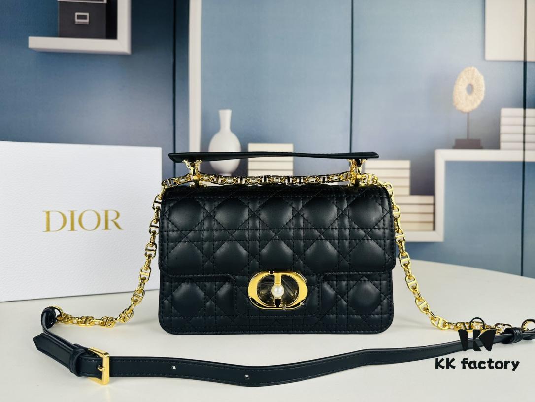 Dior Jolie Tote Bag Large Size (with Box) – Black Calfskin with Cannage Stitching and CD Detail