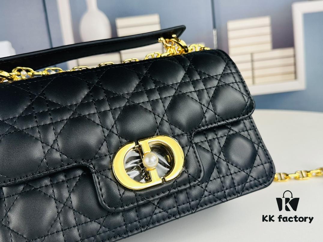 Dior Jolie Tote Bag Large Size (with Box) – Black Calfskin with Cannage Stitching and CD Detail