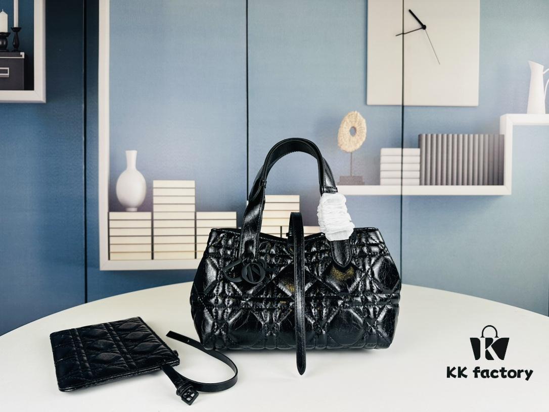 Dior Toujours Small Bag in Black Calfskin with Cannage Stitching