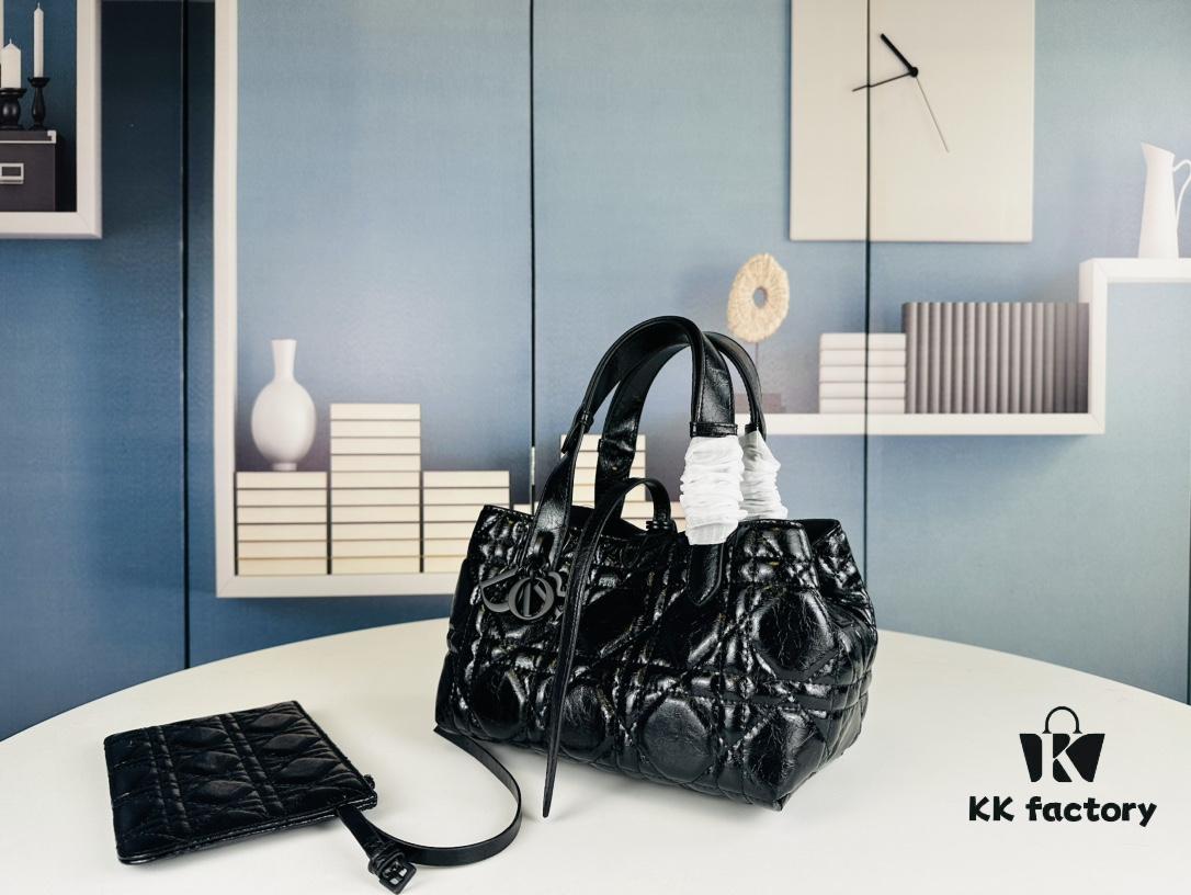 Dior Toujours Small Bag in Black Calfskin with Cannage Stitching