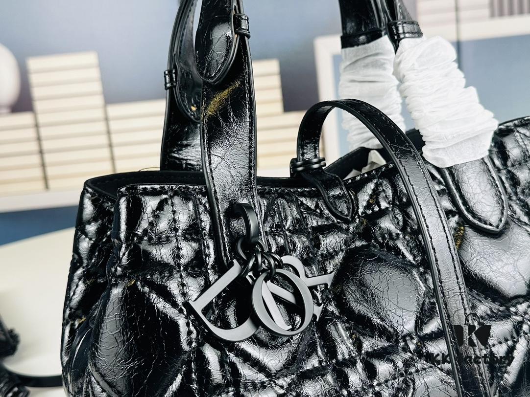 Dior Toujours Small Bag in Black Calfskin with Cannage Stitching