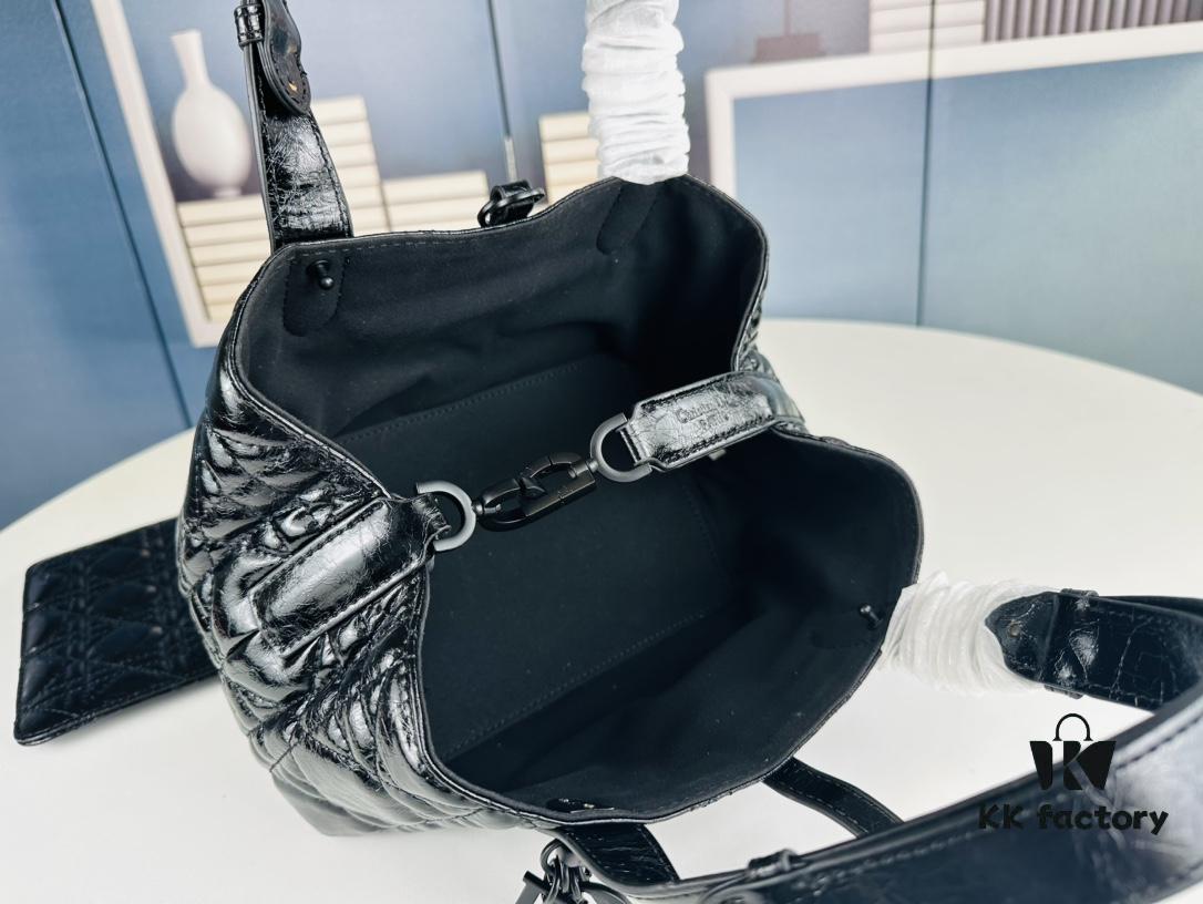 Dior Toujours Small Bag in Black Calfskin with Cannage Stitching