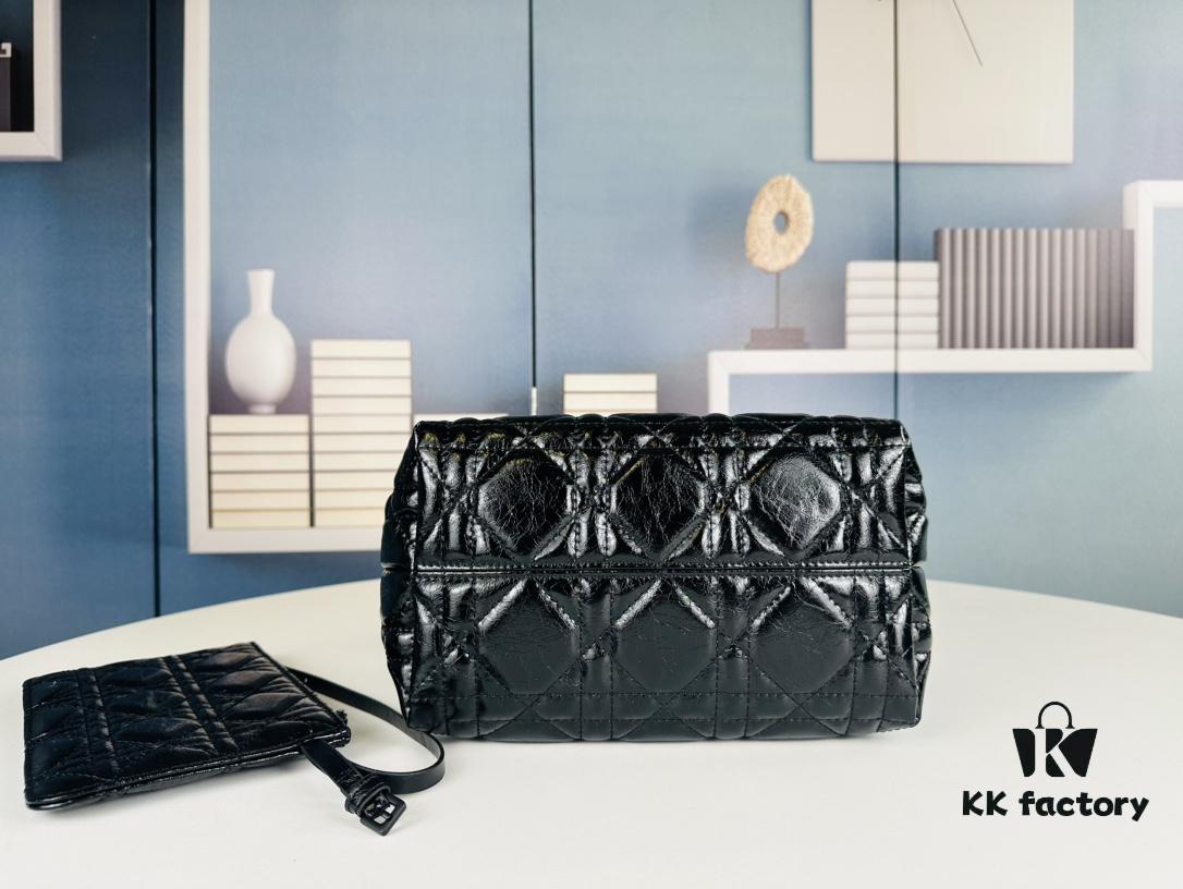 Dior Toujours Small Bag in Black Calfskin with Cannage Stitching