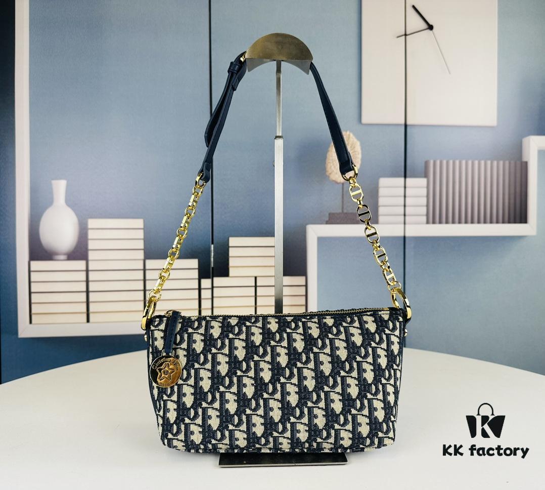 New Diorstar Hobo Chain Bag in Black Crinkled Calfskin with Cannage Stitching