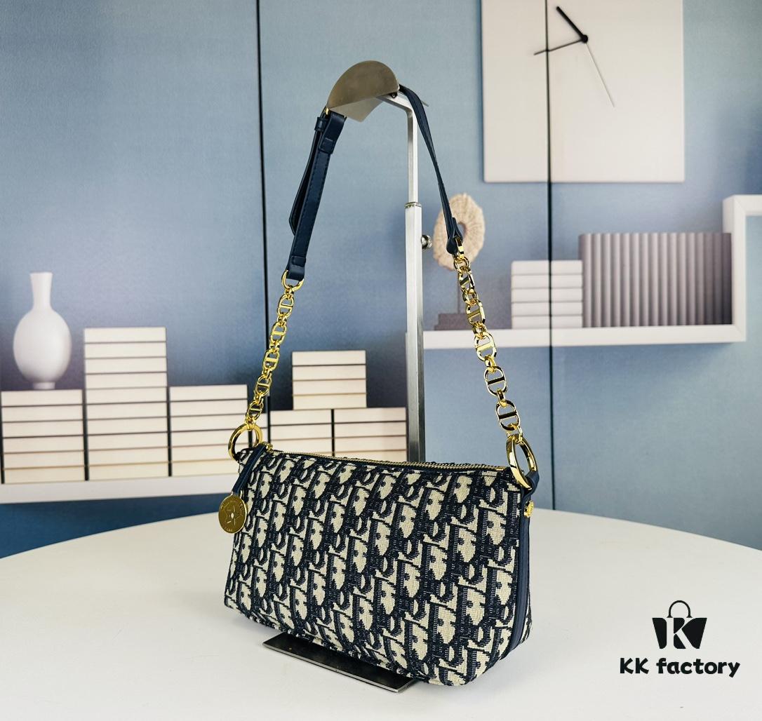 New Diorstar Hobo Chain Bag in Black Crinkled Calfskin with Cannage Stitching