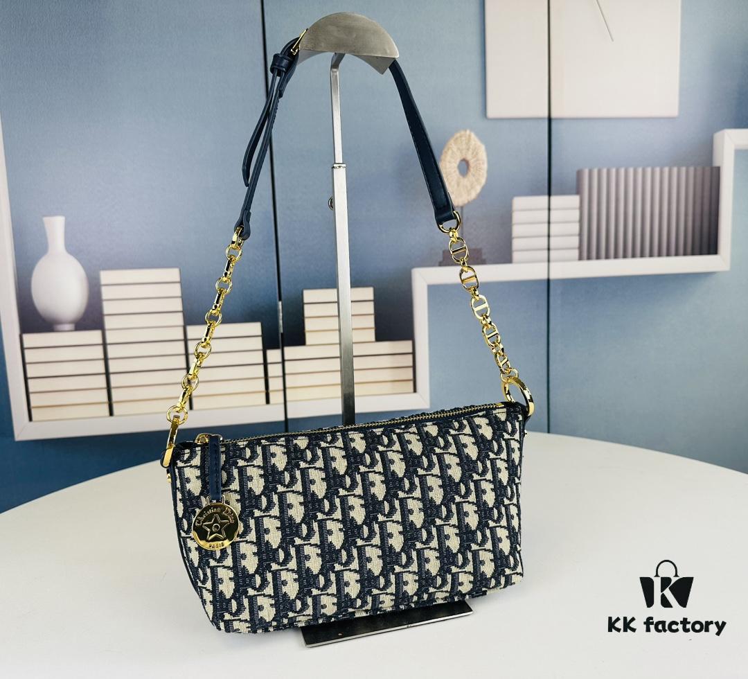 New Diorstar Hobo Chain Bag in Black Crinkled Calfskin with Cannage Stitching