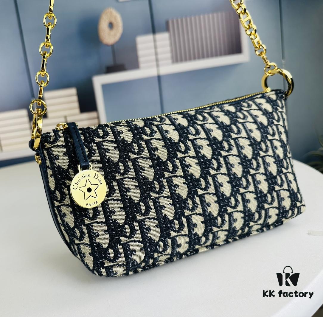 New Diorstar Hobo Chain Bag in Black Crinkled Calfskin with Cannage Stitching