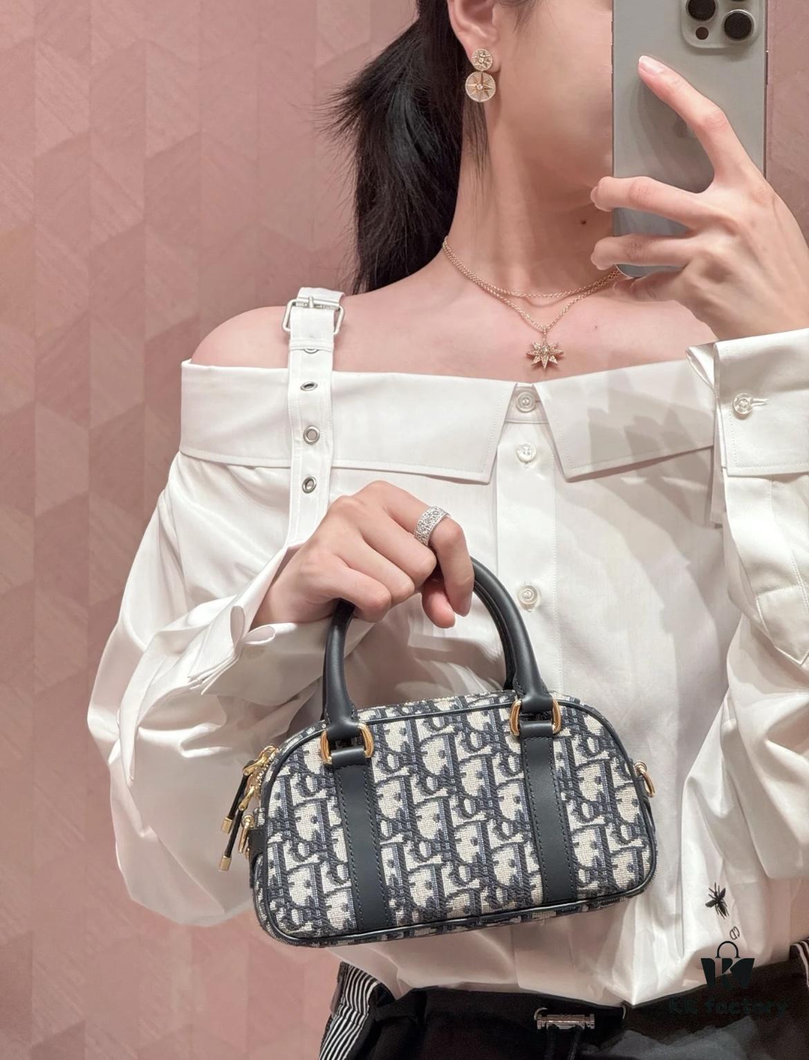 New Arrival in Stock!! Dior Top Quality D-Vibe Bowling Mini Bag in Blue Oblique Print