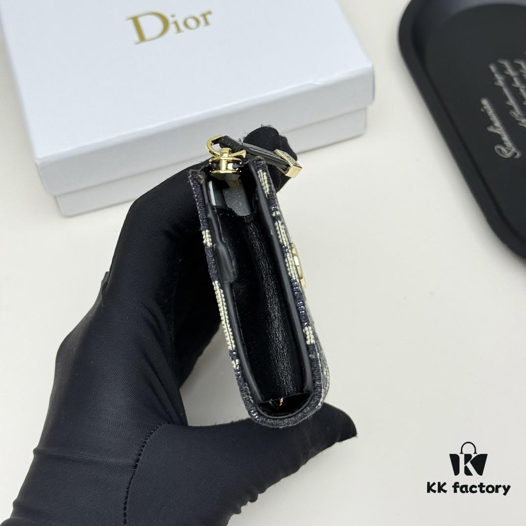 Dior 4779 Black and Burgundy Oblique Jacquard Canvas Wallet