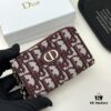 Dior 4779 Black and Burgundy Oblique Jacquard Canvas Wallet with Blue Calfskin Details