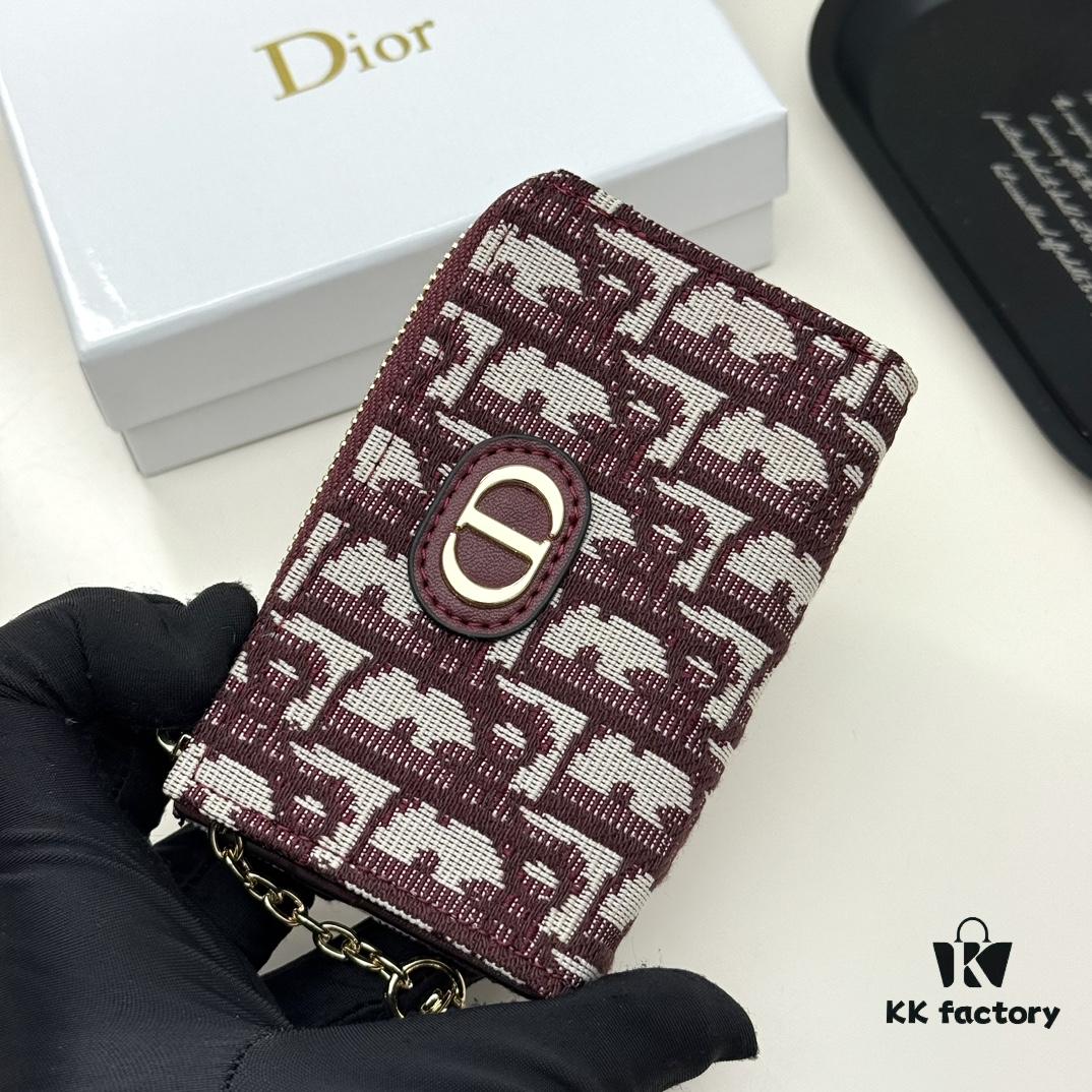 Dior 4779 Black and Burgundy Oblique Jacquard Canvas Wallet with Blue Calfskin Details