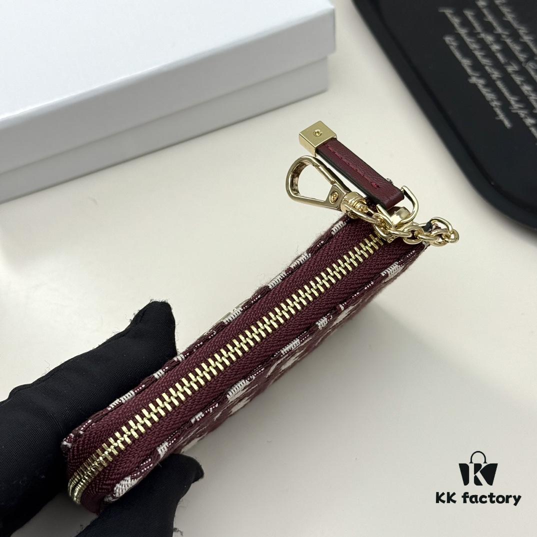 Dior 4779 Black and Burgundy Oblique Jacquard Canvas Wallet with Blue Calfskin Details