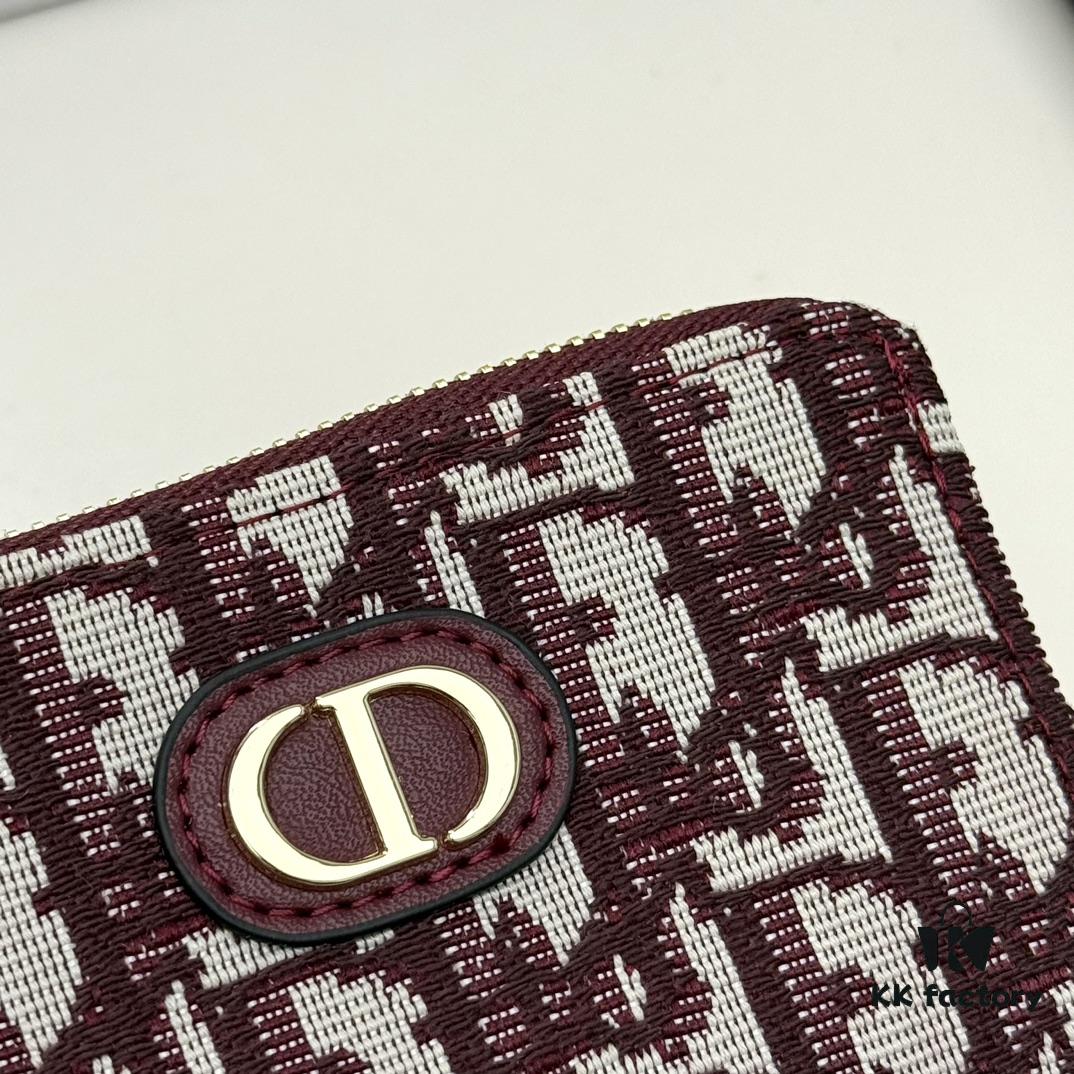 Dior 4779 Black and Burgundy Oblique Jacquard Canvas Wallet with Blue Calfskin Details