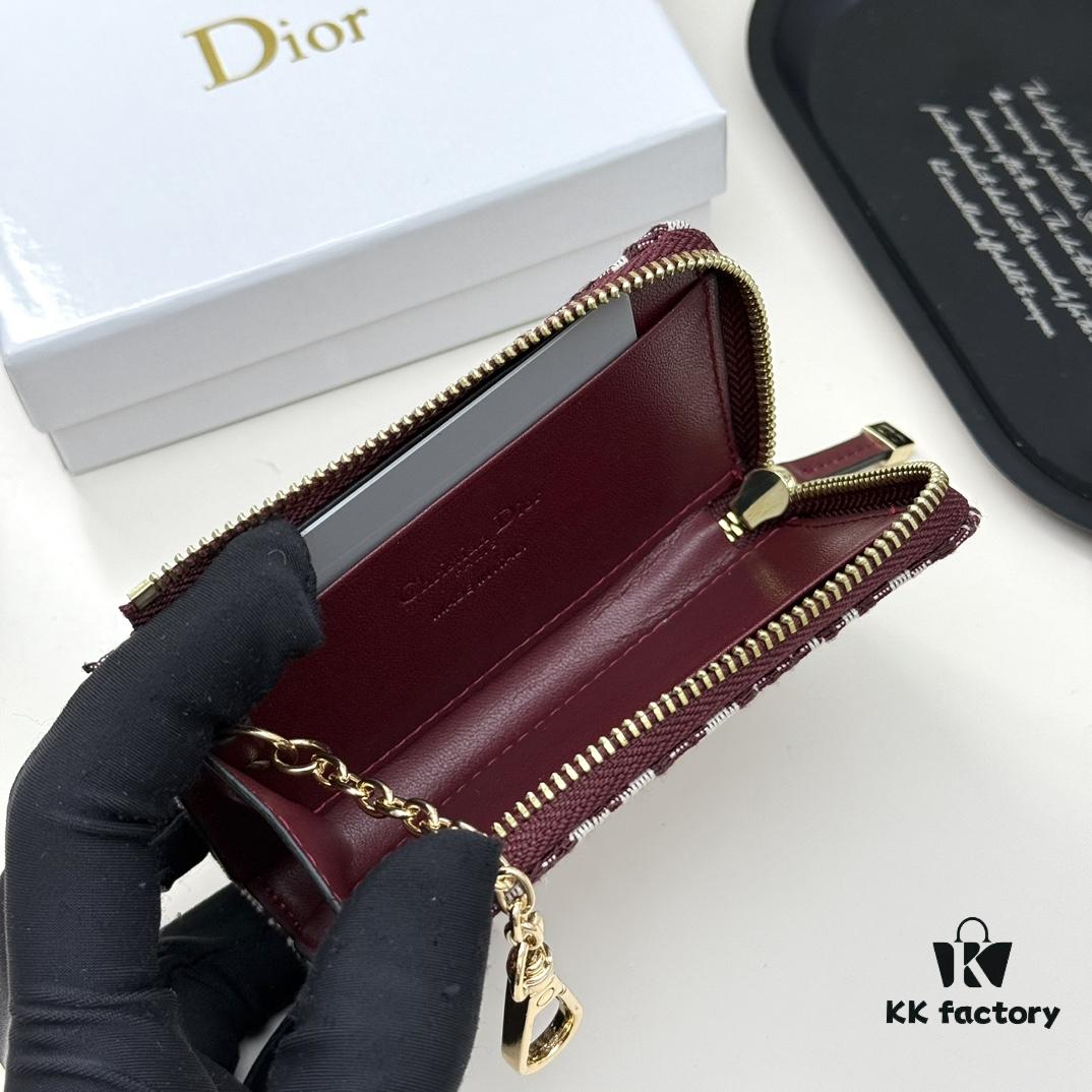 Dior 4779 Black and Burgundy Oblique Jacquard Canvas Wallet with Blue Calfskin Details