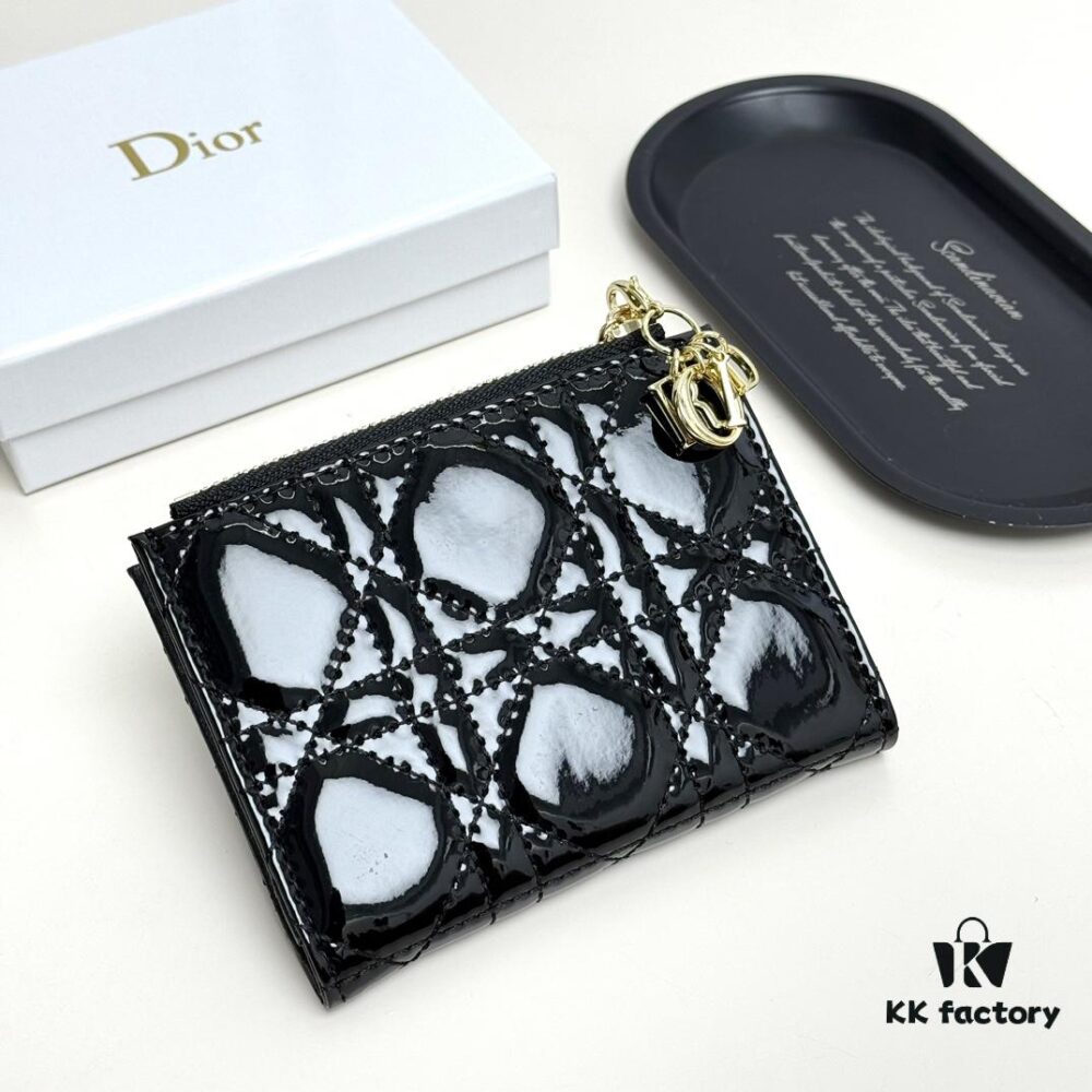 Dior 797 Black and Burgundy Small Leather Wallet