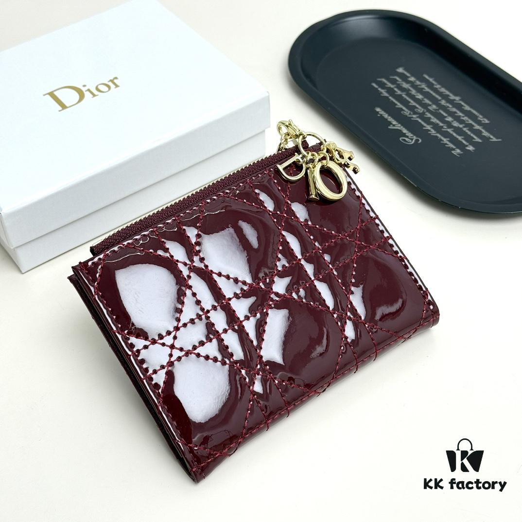 Dior 797 Black and Burgundy Small Leather Wallet