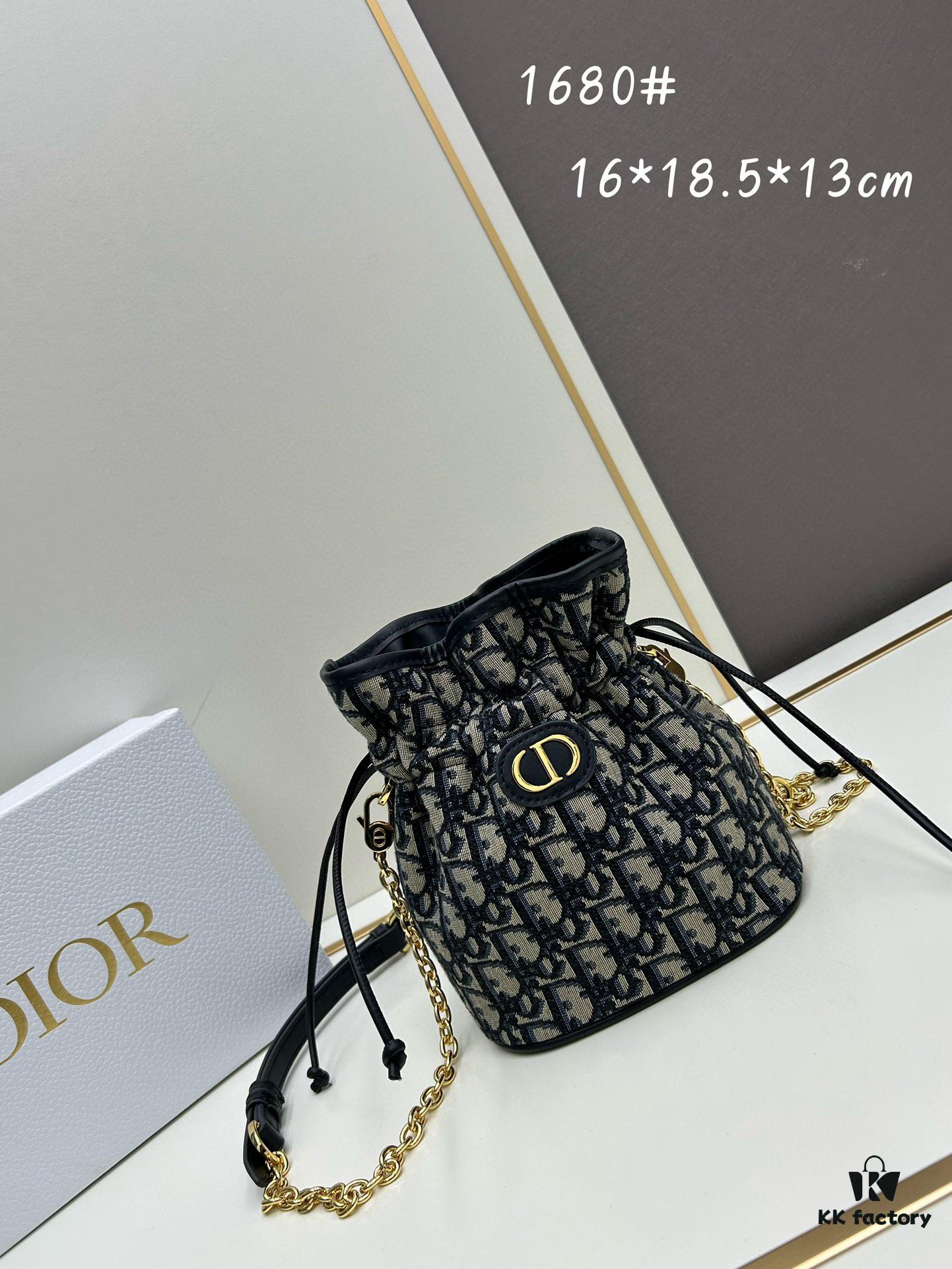 Dior Jolie Bucket Bag in Black Calfskin with Cannage Stitching, 2025 New Arrival