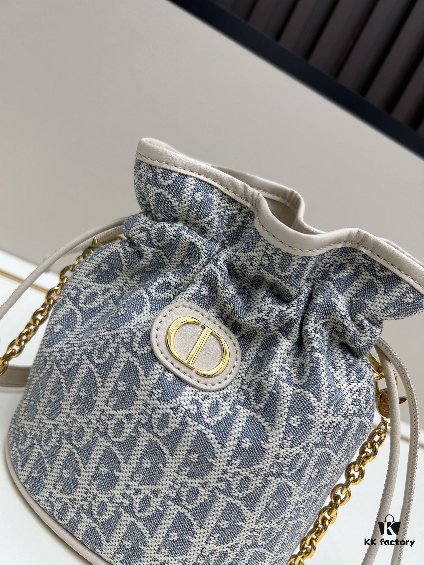 Dior Jolie Bucket Bag in Black Calfskin with Cannage Stitching, 2025 New Arrival