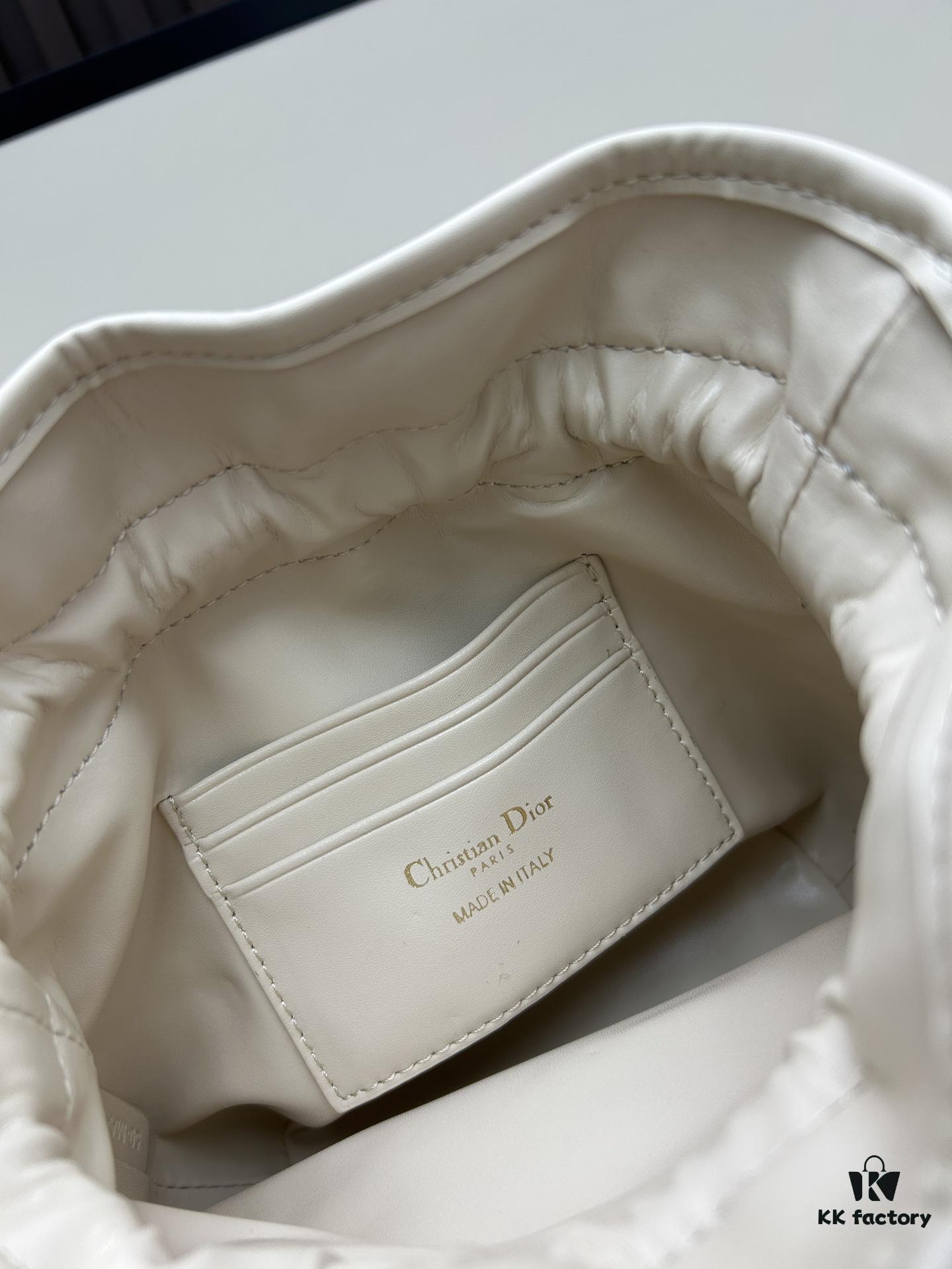 Dior Jolie Bucket Bag in Black Calfskin with Cannage Stitching, 2025 New Arrival