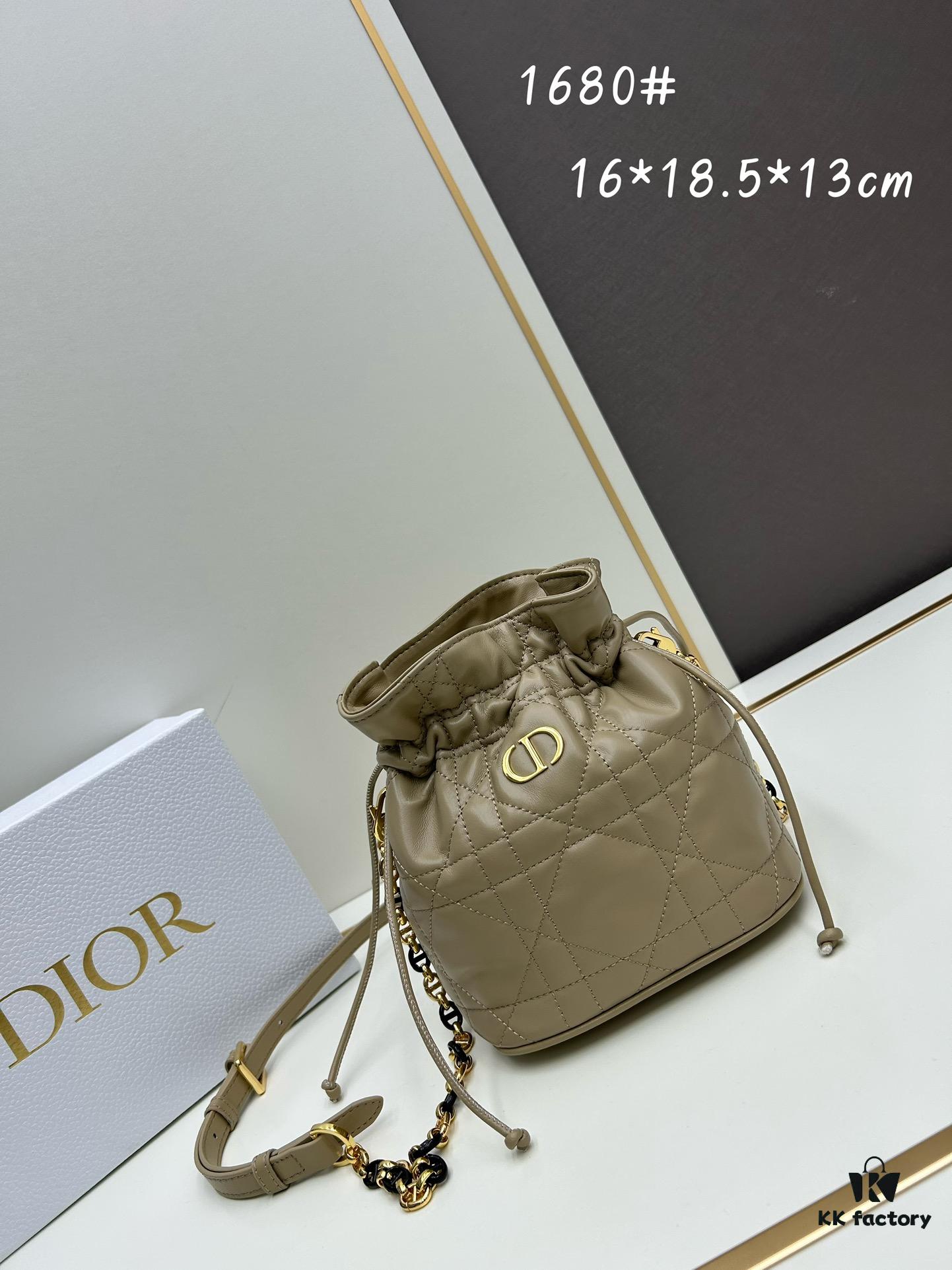 Dior Jolie Bucket Bag in Black Calfskin with Cannage Stitching, 2025 New Arrival