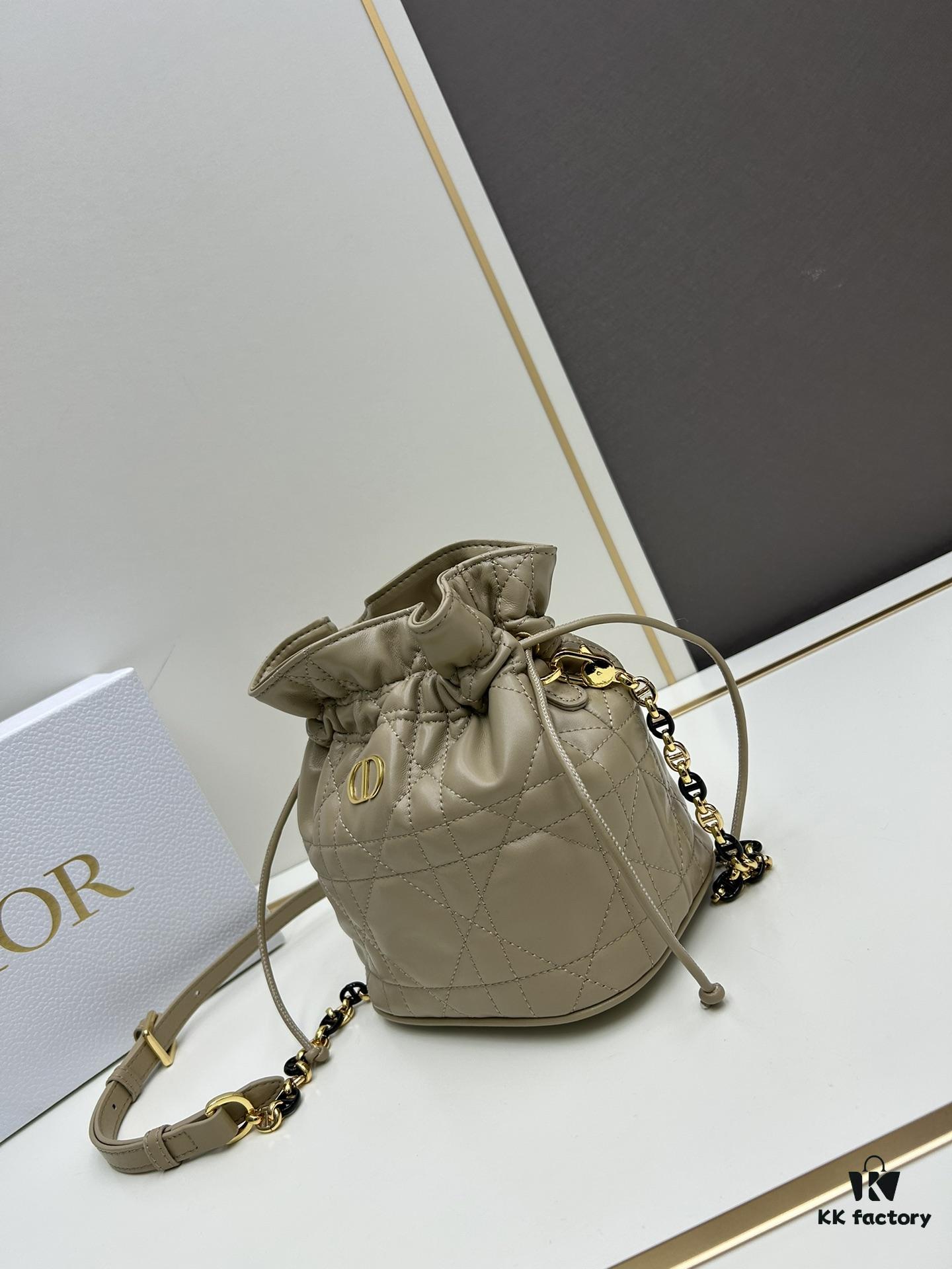 Dior Jolie Bucket Bag in Black Calfskin with Cannage Stitching, 2025 New Arrival