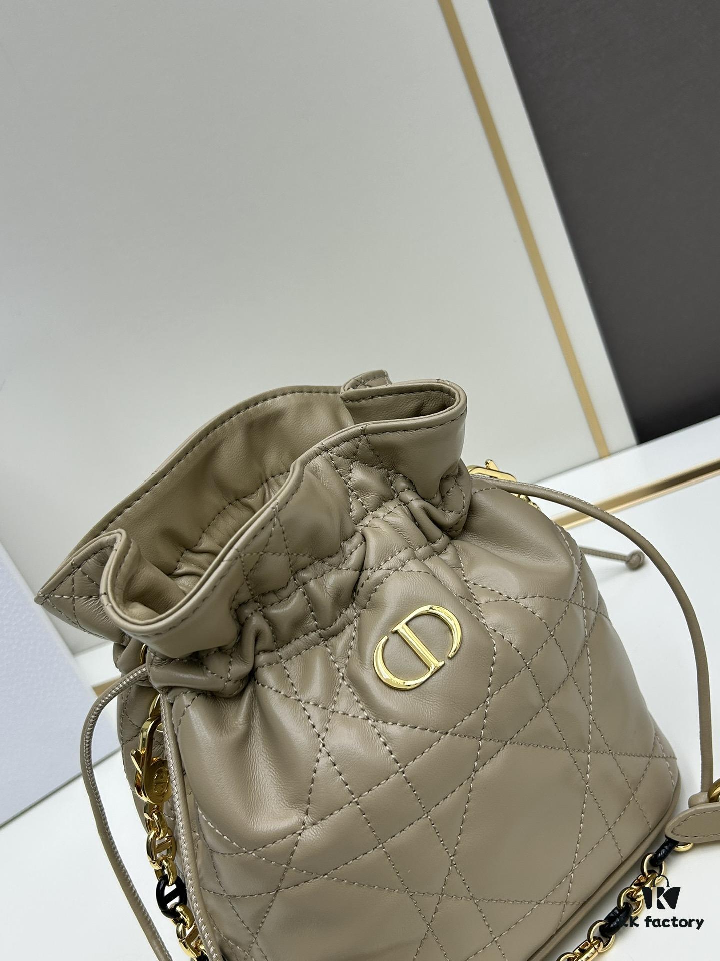 Dior Jolie Bucket Bag in Black Calfskin with Cannage Stitching, 2025 New Arrival