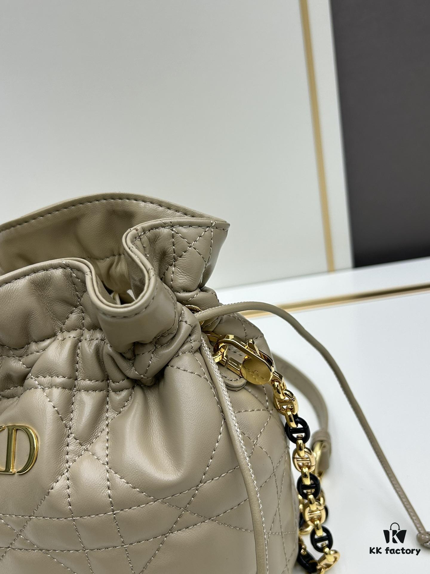 Dior Jolie Bucket Bag in Black Calfskin with Cannage Stitching, 2025 New Arrival