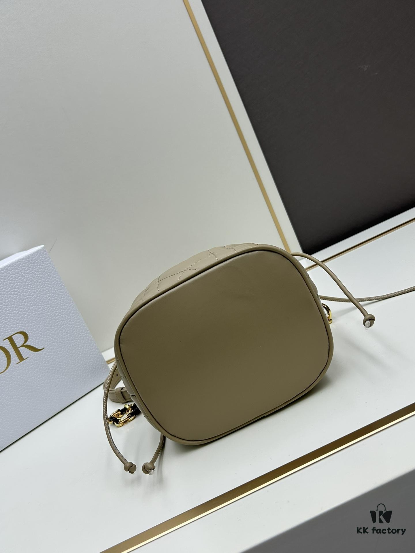 Dior Jolie Bucket Bag in Black Calfskin with Cannage Stitching, 2025 New Arrival